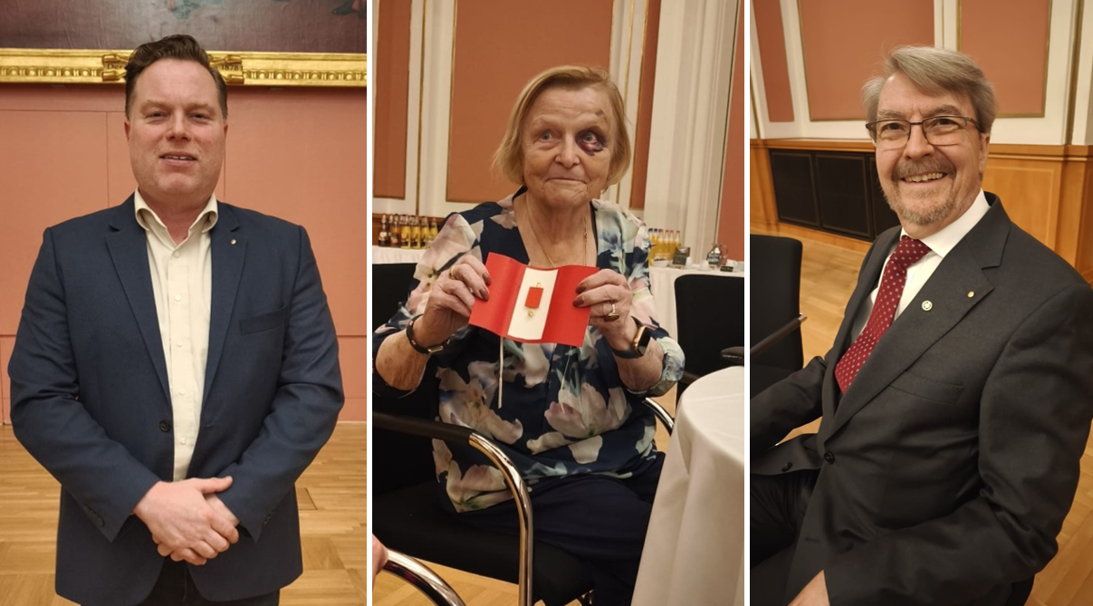 Collage aus drei Fotos: Abgebildet sind rechts und links je eine Mann, in der Mitte eine Frau.