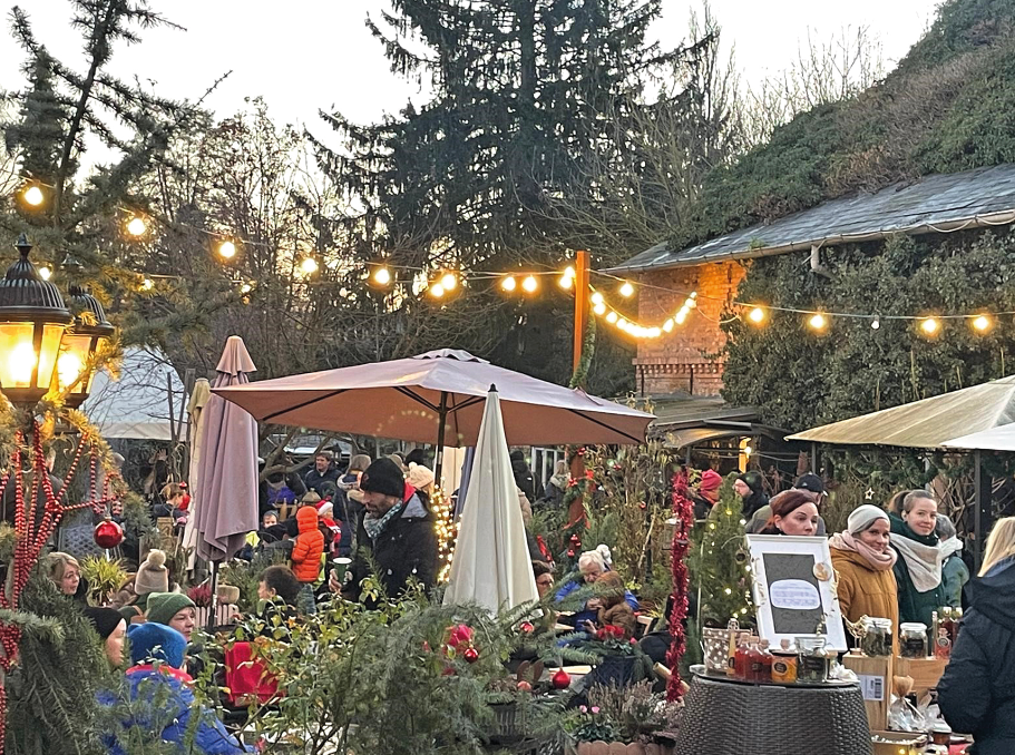 Bunter Lichter, Tannenbäume und Stände